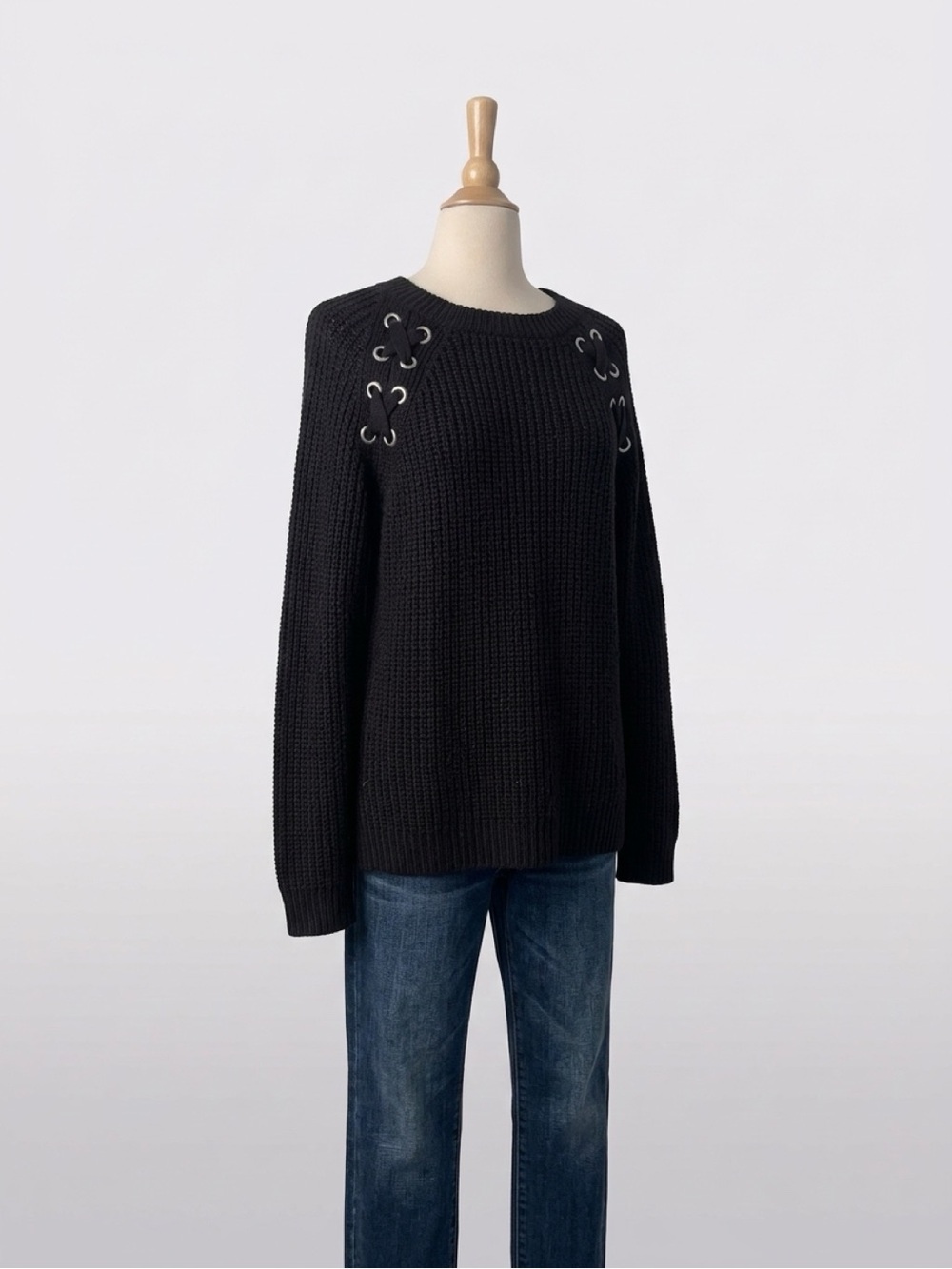 Hippie Rose Black Chunky Knit Crewneck Sweater